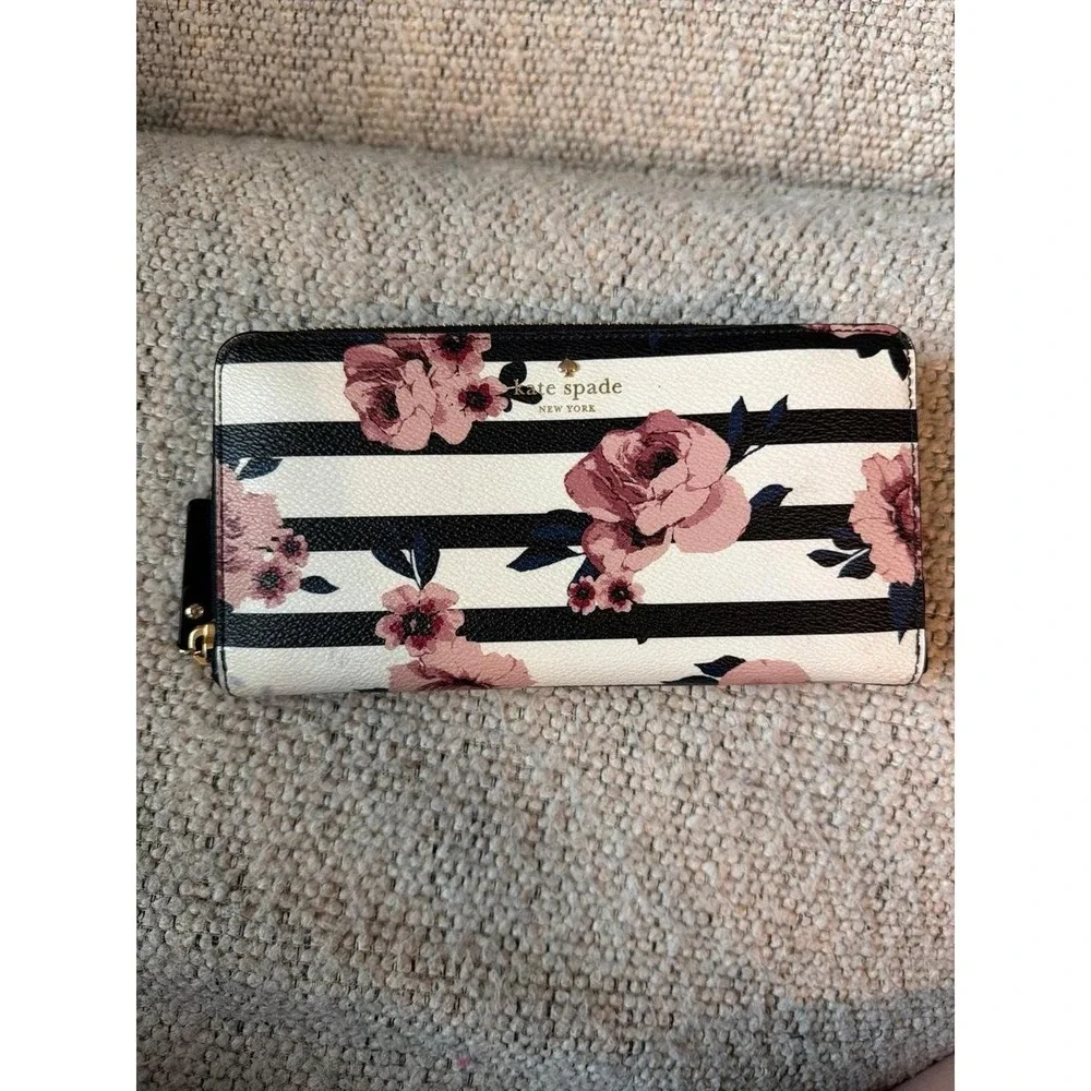 Kate Spade Floral Stripe Zip-Around Wallet